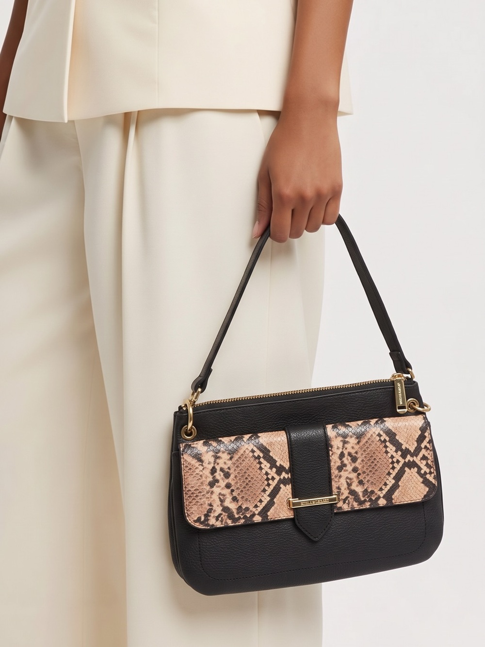 NWT Enzo Angiolini Black & Snake Print Leather Purse